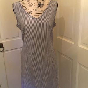 Blue and white striped sleeveless dress